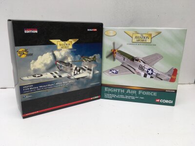 2x boxed Corgi Aviation Archive diecast modes featuring US37102 P51B Mustang  MISSOURI MAULER and AA32208 P51D Mustang  GENTLEMAN JIM.  Limited edition 1:72 scale.  No reserve. (2)