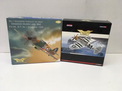 2 x boxed Corgi Aviation Archive diecast models featuring AA32012 Hawker Hurricane Mk1 and US33821 P47D Thunderbolt  MAGGIE.  limited edition 1:72 scale.  No reserve. (2)