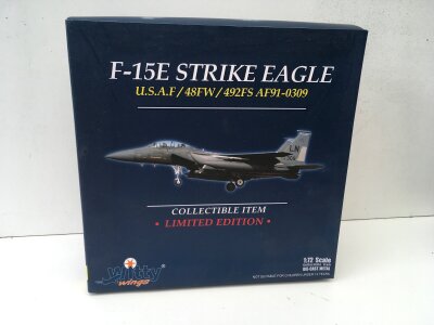 Boxed diecast model airplane by Witty Wings featuring F15E Strike Eagle.  1:72 scale.  No reserve