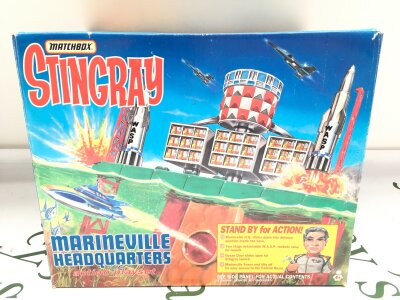 A Boxed Matchbox Stingray Marineville Headquarters. 1 rocket Missing.