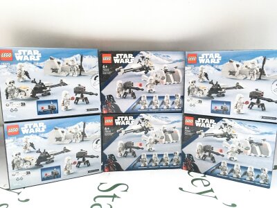 6 X Boxed and sealed Lego Star Wars Snowtrooper Battle Packs #75320. No Reserve.