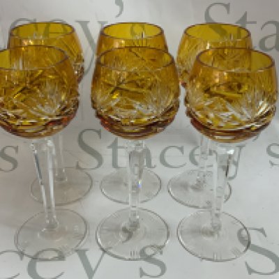 6 Bohemian crystal hoc glasses.