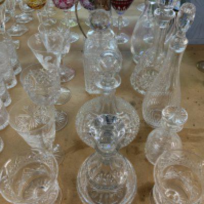 A good collection of crystal and glassware to include decanters, oversized etched glasses. Stuart and Webb crystal etc. (D- postage not avaliable for this lot).