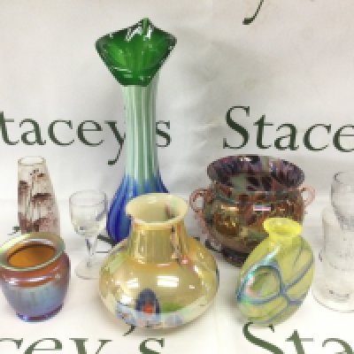 A collection of glassware including a Baccarat drinking glass a/f, jack in the pulpit vase etc. Shipping category D.