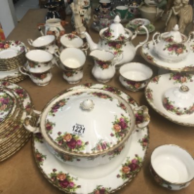 A Collection of Royal Albert County rose including tureens serving plates tea pot cups saucers Side plates .