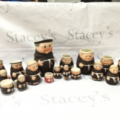 A collection of Goebel ceramic Friar Tuck monk figures, Rye Pottery cats and a Stockholm . This lot cannot be posted
