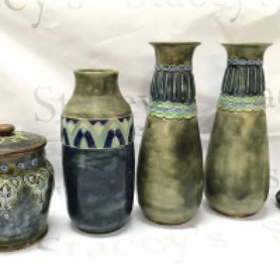 Royal Doulton stoneware vases . Heights ranging from 16 & 29cm This lot cannot be posted