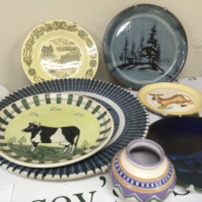 A collection of Mid 20th century and later modern ceramics including a Poole vase Norwegian dish and other ceramics