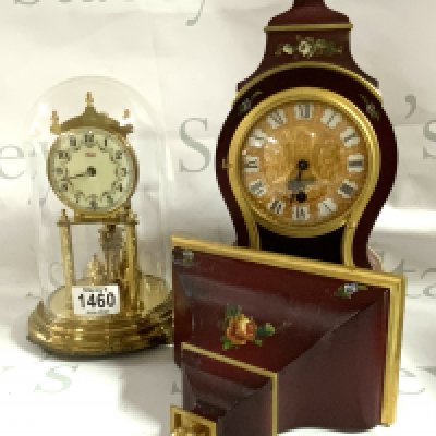 A French painted1970s bracket clock and bracket together with domed anniversary clock. (D)