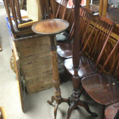 An oak plant stand and one other (2). Shipping category D.