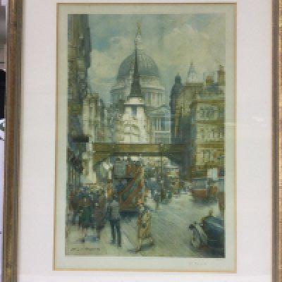 A framed print of St Paul's in London, approx 52cm x 69cm and a Oriental print (2). Shipping category D. NO RESERVE