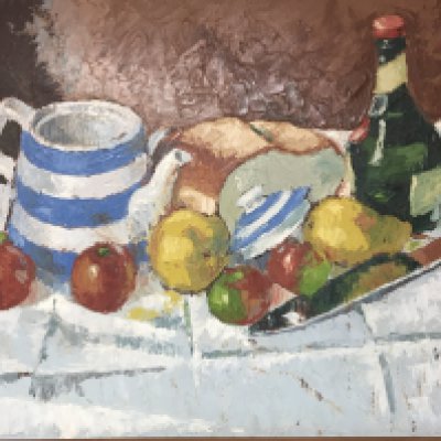 A framed oil painting on board impasto painting. Signed with initials CCF 64. 80x5cm .