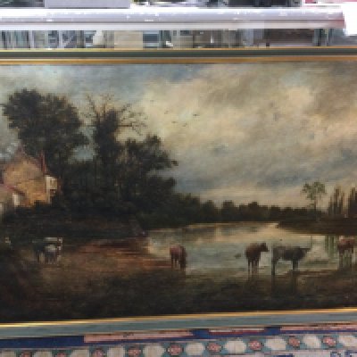 A large oil on canvas of a pastoral countryside scene, possible Cookham Dean, Berkshire, approx 144cm x 92cm. Shipping category D. NO RESERVE