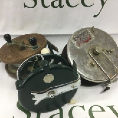 Three vintage fishing reels. Shipping category B. NO RESERVE