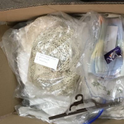 A box containing lace and linen various. NO RESERVE