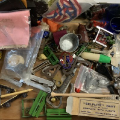 A collection of small items and display cabinet. NO RESERVE