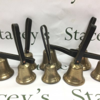 A collection of brass hand bells. Shipping category D.
