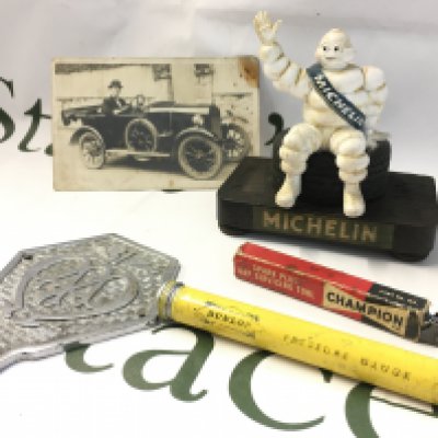 A Michelin man figure, commercial AA badge, pressure gauge etc . Postage category B
