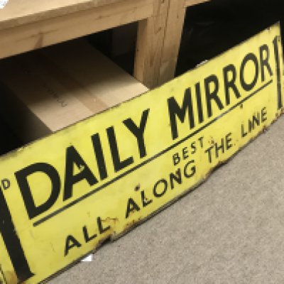 A vintage Daily Mirror enamel sign , Best All along the way. 118cm wide 36cm tall