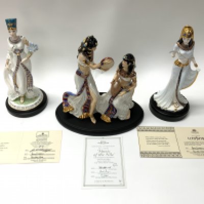 3 Egyptian porcelain figures to include Royal Worcester Egyptian Figure - Music of the Nile Limited Edition of 62 of 4950 Sculpted by Peter Holland, Wedgwood Bone China Figurine,Wedgwood figure Nefertiti CW352 89 of 9500, A Coalport Cleopatra figurine, sculpted by David Cornell.(D)