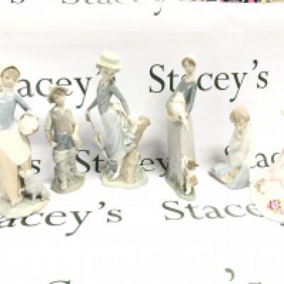 A Collection of porcelain figures including Lladro, Nao and a Royal Doulton figure, Claire HN3209. 8 to 28cm tall approximately. No obvious large damage or restoration. This lot cannot be posted