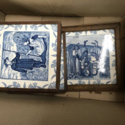 A collection of framed Victorian tiles. Postage D