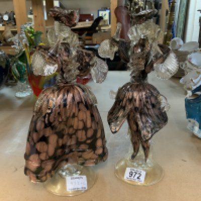 A pair of Murano glass male and female Venetian dancer figures. 31cm (D)
