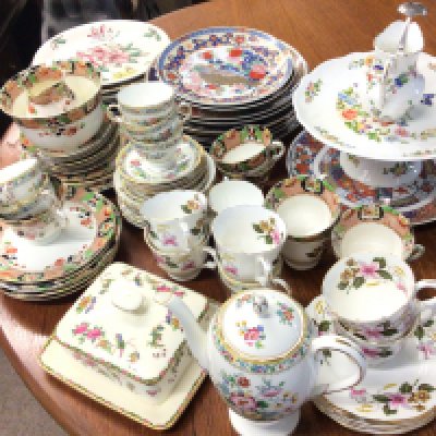 A collection of ceramics including Calais, Staffordshire Windermere, Foley bone china Ming rose. Including plates, cups etc. this lot cannot be posted