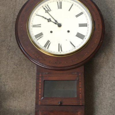 A mahogany drop dial wall clock , dimensions 10x44x60cm. This lot cannot be posted NO RESERVE