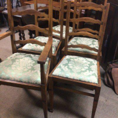 A Set of five oak ladder back dining chairs with drop in seats (5). NO RESERVE