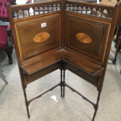 An Edwardian folding screen with mahogany inlay and a stool screen.