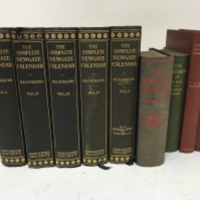 A collection of books The Complete NewGate Calendar in five volumes The Newgate Calender arranged by B Laurie Narrative of the most Notorious Criminals who suffered Death Punishment. The Martyrdom of Man History of European Morals and other books