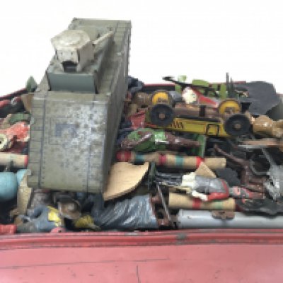 A Collection of vintage toys including tin plate, lead figures. Postage category B