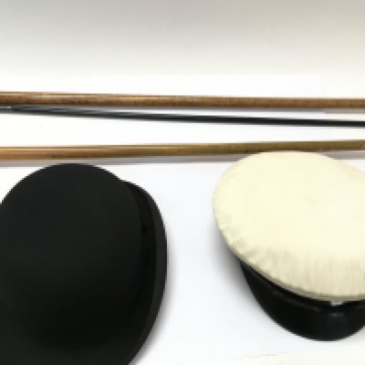 Silver topped walking sticks a bowler hat Chinese silk jackets etc. Postage D