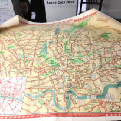 A vintage green bus London Essex bus route map and bus plate. Postage D