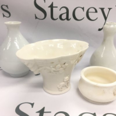 Four blanc de chine vases, tallest approx 14cm. Shipping category D.