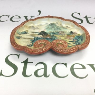 An Oriental handpainted shaped dish or brush washer, approx width 20cm. Shipping category D.