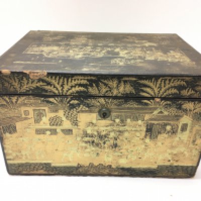 A 19th century Chinese lacquer box. 28cm wide 21deep and 17cm tall.