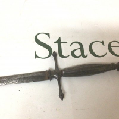 An 18th Century steel Court Sword Continental possibly French with a steel grip the tapering inverted triangle blade and engraved floral pattern. No scabbard length 97cm