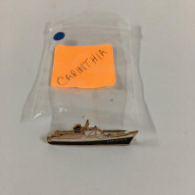 A collection of lapel pin ship badges consisting of an early ship shape lapel pin from the Cunard line vessel the Carinthia from 1920s/30s, lapel pin badge from the British India steam navigation company vessel the MS Devonia 1938-67, early ship shape lapel pin from the Cunard line vessel the RMS Ivernia, lapel pin badge from the Canadian pacific line vessel the empress of England, ship shape lapel pin from the Channel Islands crossing service vessel the SS Sarnia and very rare to find lapel pin badge from the orient line vessel the SS Otranto 1926-56