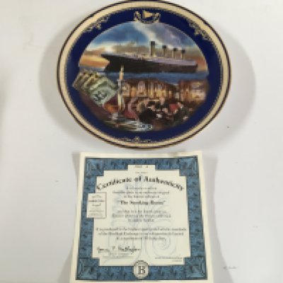 A collection of titanic souvenir plates from a limited edition collection by James Griffin consisting of sets entitled the human legacy, on the promenade, the Turkish bath, the cafe Parisian, the first-class stateroom and maiden voyage