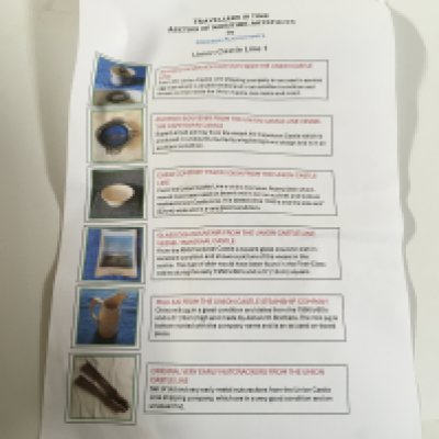 Collection of Union castle line items consisting of as used in service egg cup from the Union castle line, ashtray souvenir from the Union castle line vessel the cape town castle, China comport pastry dish from the Union castle line, glass dish souvenir from the Union castle line vessel transvaal castle, milk jug from the Union castle steamship company and original very early nutcrackers from the Union castle line