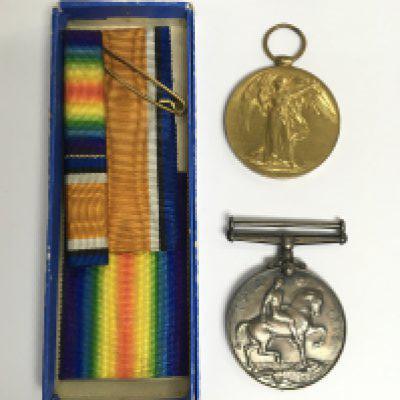 Two WW1 medals awarded to CPL S19038 L Prebble RIF BRIG. Shipping category A.