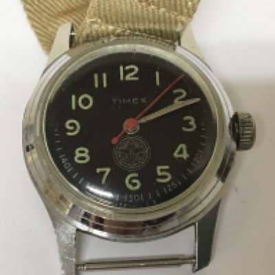 A Military Timex watch black dial red second hand not seen working.