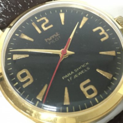 A vintage HMT pilot Manual wind watch, 36mm case, seen working. Postage category A
