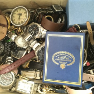 A box of mixed watches including Citizen, Seiko, Rotary etc. postage category C