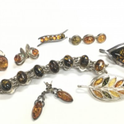A Collection of silver and amber jewellery
