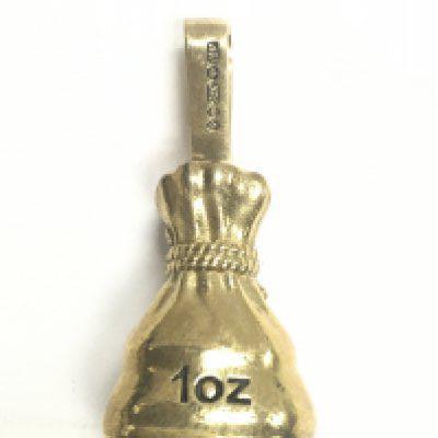 Withdrawn -One ounce 9 carat gold money bag pendant. Postage category A
