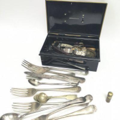 A collection of odds including vintage ladies watches and silver plated cutlery. Postage category B
