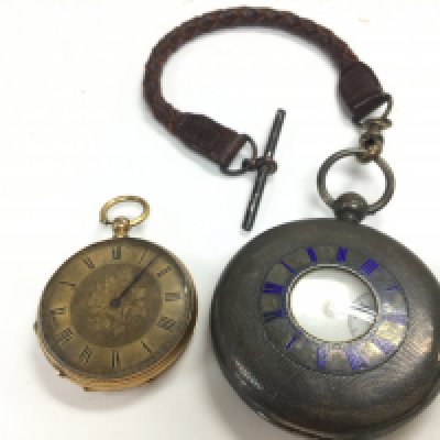 An 18ct gold cased pocket watch (28.8g) and a half hunter silver hallmarked pocket watch by E&E Emanuel, Portsea. Postage category A